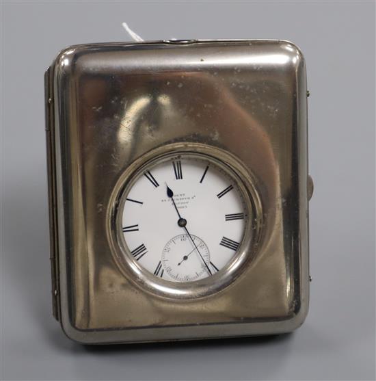 Dent, 33 Cockspur Street, London, a Victorian silver open-face key-wind pocket watch with enamelled back cover and plated easel case